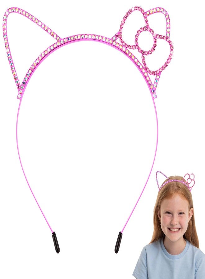 Chanaco Cat Ears Headbands Kitty Party Favors Birthday Decorations Metal Rhinestones Pink Gabby Hair Accessories Pink Bow Cat Headpieces Cute Gifts - Image 1